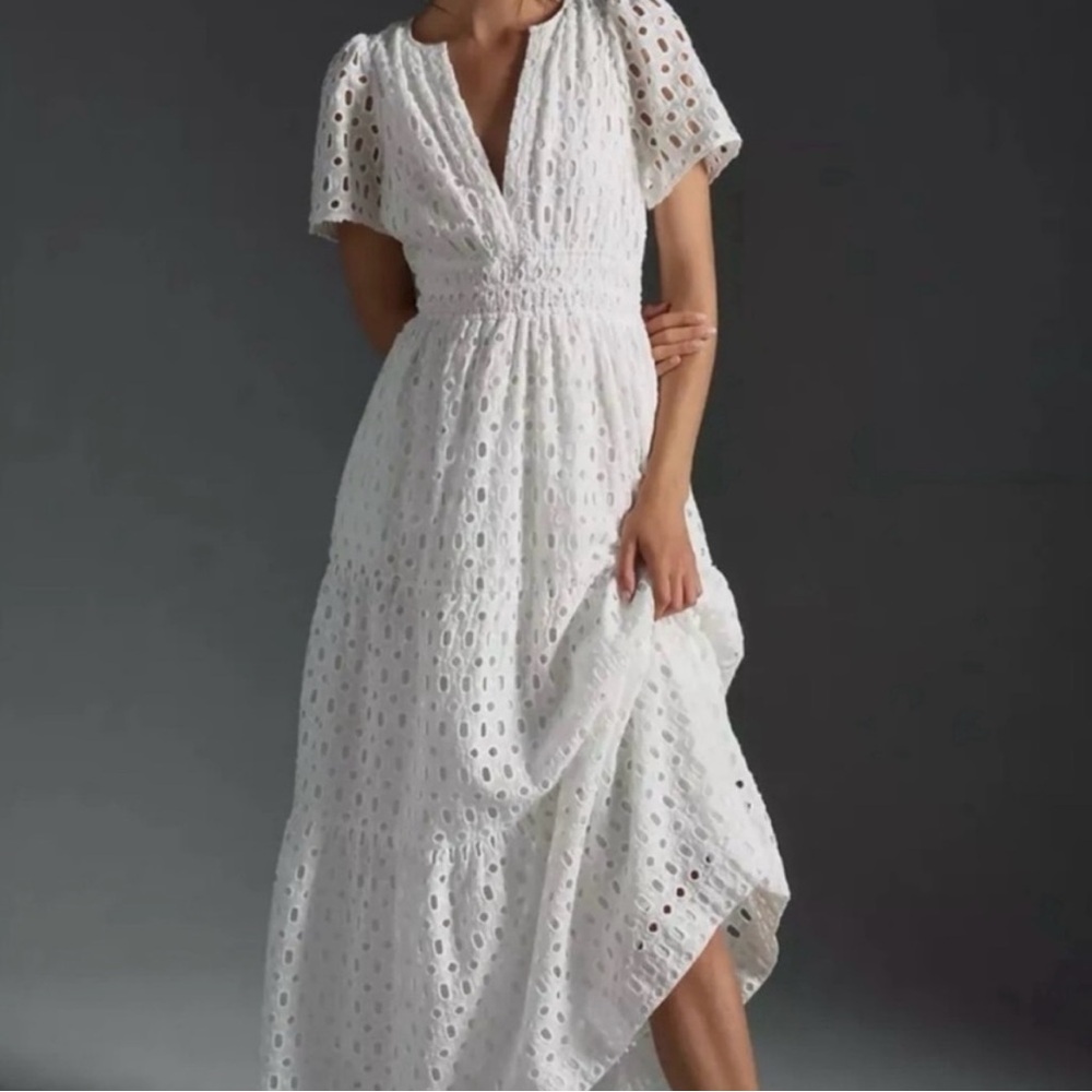 Anthropologie The Somerset Maxi Dress Eyelet Edition White Size XL